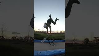 Tramp bike backflip fail bikes bike stunt crash trampoline [upl. by Ravo]