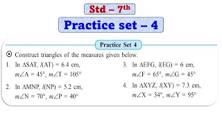 Practice set 4 class 7th maths  Geometrical constructions  std 7 maths chapter 1 practice set 4 [upl. by Ateuqahs]