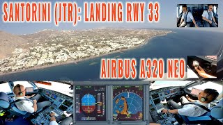 SANTORINI JTR Airbus A320 NEO  Scenic approach landing Rwy 33  Cockpit  pilots  instruments [upl. by Aiym]