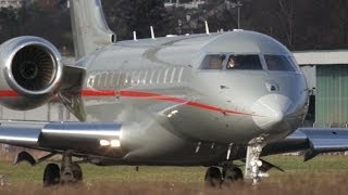 Bombardier Global 6000 VistaJet Take Off at Airport BernBelp [upl. by Inalem]