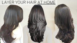 HOW I CUT AND LAYER MY HAIR AT HOME Long layers » diy long layers haircut [upl. by Nolos]