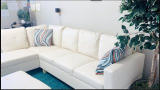 Wayfair  White Sectional Leather Sofa Unboxing And Assembling [upl. by Tenenbaum]