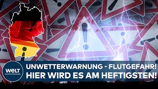 DEUTSCHLAND UNWETTERWARNUNG FLUTGEFAHR  Bis zu 100 Liter Regenwasser pro Quadratmeter [upl. by Ettie510]