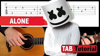 Easy Fingerstyle Guitar TAB  MARSHMELLO  Alone Tutorial [upl. by Nnylrebma935]