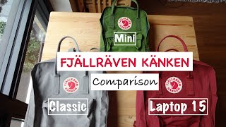 Fjallraven Kanken Classic Mini and Laptop 15 Backpack Comparison  Tekubencom [upl. by Rapsag]