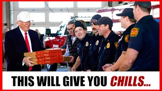 Trump delivers pizza to firefighters what happens next is unbelievable [upl. by Reifinnej]