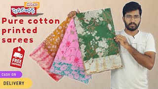 Floral Printed Pure Cotton Sarees  Free Shipping [upl. by Amaleta]