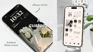 iOS 17 AESTHETIC CUSTOMIZATION 🌱🤍  custom iphone theme widgets icons tutorial [upl. by Ahsain]