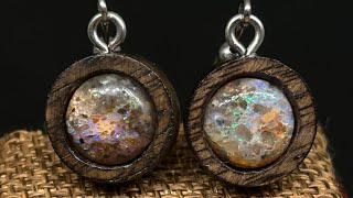 Louisiana Hidden Fire Opal Drop Earrings Set In Custom Natural Eucalyptus Wood [upl. by Nnayrrehs660]