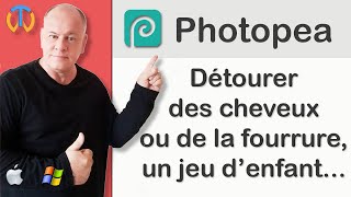 Comment détourer  très  facilement des cheveux ou de la fourrure avec photopea [upl. by Ahsieym309]