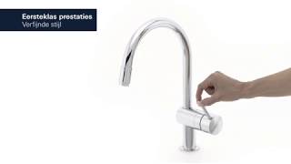 Grohe Minta keukenkraan met draaibare ronde uitloop en uittrekbare perlator EcoJoy chroom [upl. by Enelrihs]