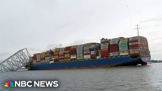 First closeup look at container ship that crashed into bridge [upl. by Ylelhsa]