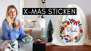 Weihnachtssäckchen besticken für Geschenke  Adventskranz sticken und Stickstiche lernen [upl. by Polk747]