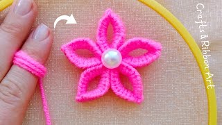 Its so Cute 💖🌟 Super Easy Woolen Flower Making Idea with Finger  DIY Hand Embroidery Flowers [upl. by Nylloh670]