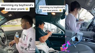 Slamming My BoyfriendGirlfriend Car Door Prank goes Wrong 😂🤕 tiktok [upl. by Nanny]