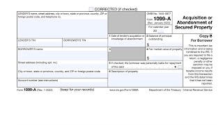 IRS Form 1099A Walkthrough Acquisition or Abandonment of Secured Property [upl. by Limbert828]