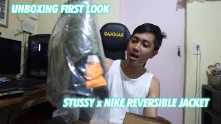 FIRST LOOK at the NEW DROP Stussy x Nike Reversible Varsity Jacket Olive UNBOXING [upl. by Zanahs]