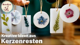 DIY  Kreative Ideen für Kerzenreste  Wachsblüten Wachsanhänger und Rosenkerze selber machen [upl. by Aynod]