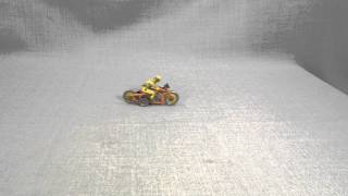 PRE WAR GERMAN KELLERMANN CKO 337 MOTORCYCLE DRIVER WIND UP LITHO TIN PENNY TOY [upl. by Cos539]