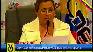 CNE convoca a elecciones presidenciales para el 14 de abril de 2013 [upl. by Aibos481]