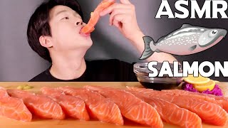 BIG PIECE OF SALMON SASHIMI EATING SOUNDS MUKBANG 1kg 한입 가득 대왕 생연어회 리얼사운드 먹방 [upl. by Urbannai]