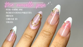 Pose américaine incrustation paillettes et French 🤍 Je refais mes ongles 💅🏼 [upl. by Gaither]