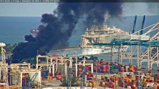 Fire and black smoke at Port MIAMI on 9202024 [upl. by Dnalyaw695]