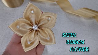 Satin ribbon flower  ribbon flower tutorial  ribbon idea  diy [upl. by Lahsiv]