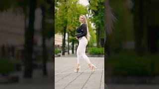 Neringa with Sport Style beautiful white legging and elegant black shirt style fashion [upl. by Lithea966]