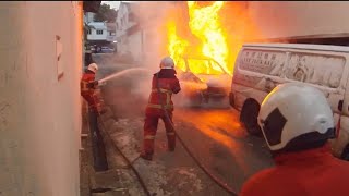 KEBAKARAN KERETA HAMPIR SAMBAR BANGUNAN SEBELAHAbang Bomba padam api kereta di Taman Salak Jaya [upl. by On640]