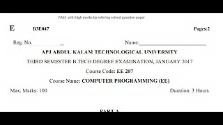 KTU EE207 Computer Programming January 2017 solved [upl. by Aranat]