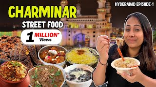 Hyderabad CHARMINAR Food Vlog  Biryani Tawa Fish Haleem Mulberry Malai amp More  Episode1 [upl. by Pfister]