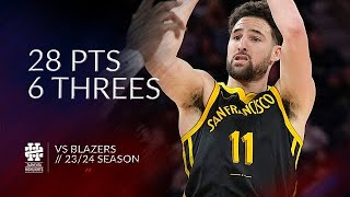 Klay Thompson 28 pts 6 threes vs Blazers 2324 season [upl. by Anyaled]