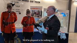 Grey Cup presented to Thompson RCMP by Keeper of the Grey Cup Jeff McWhinney [upl. by Eannej2]