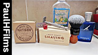 West Coast Shaving quotHyperionquot Stainless Steel Razor  Mitchells Wool Fat Soap [upl. by Joscelin]