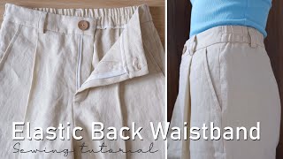 How To Sew Half Elastic Waistband  Elastic Back Trousers Sewing Tutorial [upl. by Sairu]