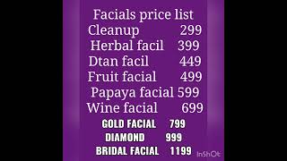 Dreams beauty parlour price list 💫💫 [upl. by Atok]