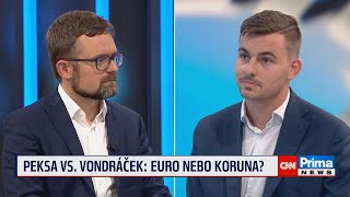 DUEL Mikuláš Peksa vs Libor Vondráček O zrušení koruny a zavedení eura  Prima CNN [upl. by Oniratac]