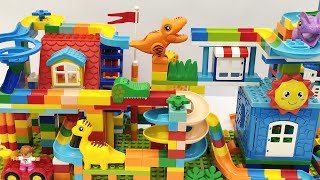 Satisfying ASMR Marble Run Track  Building Blocks  Lego Duplo  Dino Coaster  Long Construction [upl. by Tankoos784]