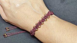 Pulseira Macrame Simples com miçangas Macramé Tutorial [upl. by Leschen]