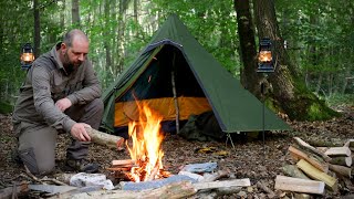 Solo Tipi Tent Overnighter amp Cooking on a Rock [upl. by Aliehc]