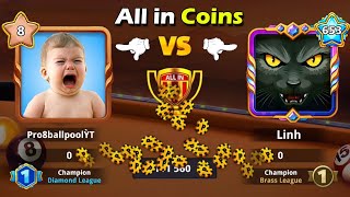 8 Ball Pool Level 8 Vs 653 All in Coins 😂 Player With Worst Luck [upl. by Llednik]