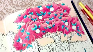 Pink Trees Color Along⎢Adult Coloring Tutorial⎢Tales from the Witchs Cottage Hanna Karlzon [upl. by Wilone]