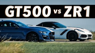 Mustang GT500 vs Corvette ZR1  Street Race Comparison [upl. by Kcirdorb513]