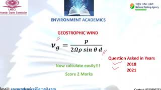 Geostrophic Wind Calculation  UGC NET   ENVIRONMENTAL SCIENCES  Easy Calculation  ugcnet [upl. by Kirschner]