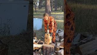 One chop woodchopping axe woodsplitting logsplitter outdoors challenge ootd october [upl. by Aitam]