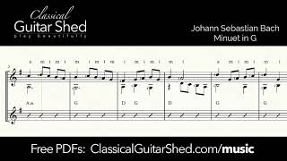 JS Bach Minuet in G  Free sheet music and TABS for classical guitar [upl. by Anderea]