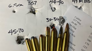 357 mag vs 4440 vs 44 mag vs 3030 vs 4570 vs 65 creedmoor vs 7mm Rem Mag  Deep Penetration Test [upl. by Anneiv52]