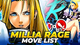 MILLIA RAGE MOVE LIST  Guilty Gear XX Accent Core Plus R GGXXACPR [upl. by Hehre]