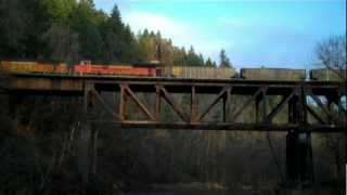 Northbound BNSF Coal Train crossing over the Nisqually River  Nisqually WA 020213 [upl. by Bennink]